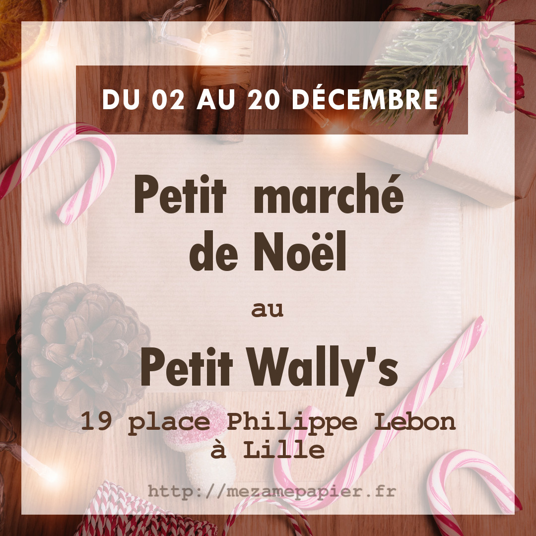 Image carrée avec fond de biscuits de Noël et sucre d'orge, texte Petit marché de Noël
